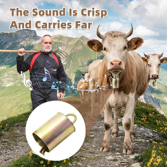Large and Small Animal Bells Set – 2 Stainless Steel Large Bells + 4 Antique Bronze Small Bells for Cattle, Sheep, Pigs, Horses, and Pets – Loud, and Rust-Resistant