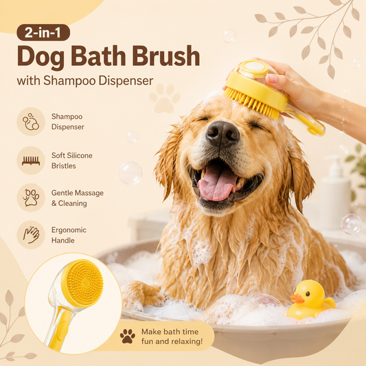 2-in-1 Dog Bath Brush with Shampoo Dispenser